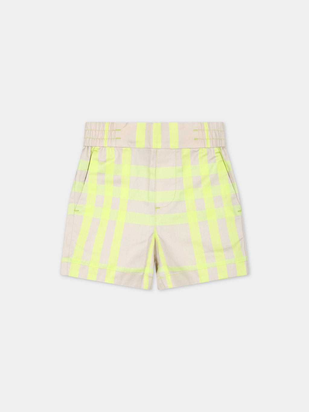 Shorts beige per neonato con check